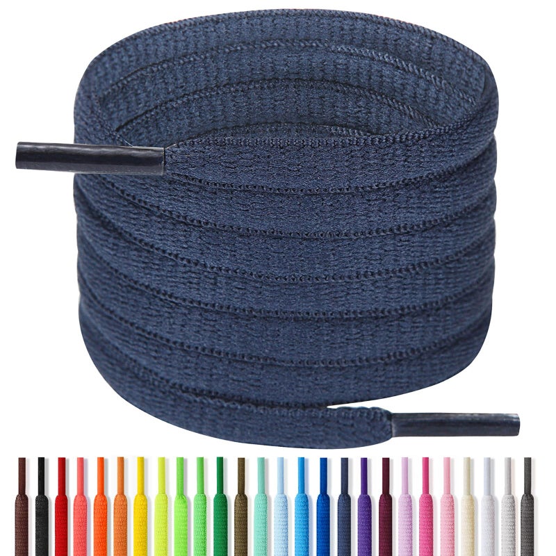 Handshop Half Round Shoelaces 1/4" - Oval Shoe Laces Replacements For Sneakers and Athletic Shoes Sports Navy Blue 37 inch (94cm) - Image 1